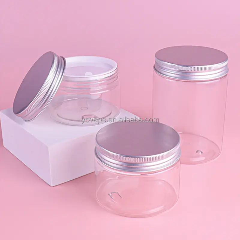 Eco friendly empty PET plastic packing bottle pot container 50g 50gr 100 g 100ml 4oz cosmetic face cream jar with aluminum lid