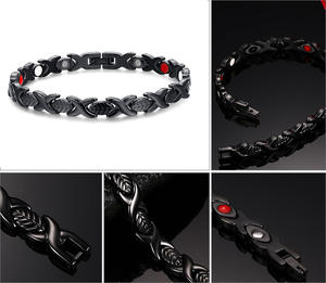 Pulsera de Salud Magnética Personalizada de Acero Inoxidable Chapado en Oro Negro de 24K con Energía Cuántica Bio Escalar para Parejas, Unisex - Product Image 5