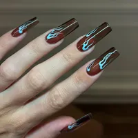 24 faux ongles Halloween Dark Scrub à presser, portables, style Y2K, mi-longs, pointus, en acrylique, pointes d'ongles 3D noires