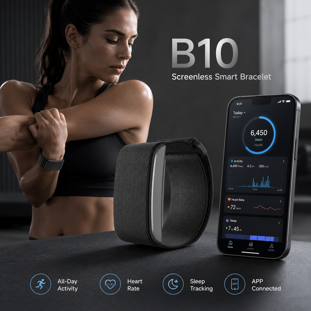 B10 Health Monitoring Smart Bracelet Screenless Fitness Tracker with Heart Rate SpO2 Sleep Stress HRV Tracking