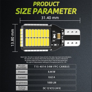 JIACHI Accessoires de voiture d'usine T15 Led feux de recul Canbus W16W ampoules de voiture 4014 54SMD feux de recul DC12-24V B15D CE Rohs - Product Image 4