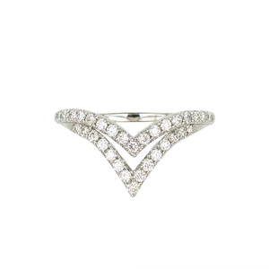 แหวนทองคำขาว 18K รูปตัววีประดับเพชรแบบฝังสองชั้น ดีไซน์หรูหรา สามารถสวมซ้อนกันได้ เหมาะสำหรับเป็นเครื่องประดับงานแต่งงานสำหรับผู้หญิง - Product Image 1