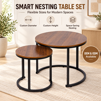 Ensemble de tables basses gigognes rondes en gros d'usine, plateau en bois grainé, tables d'appoint empilables pour salon et décoration intérieure