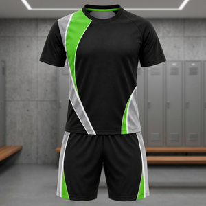 Ensemble de vêtements de sport pour hommes personnalisé, noir et vert, t-shirt à manches courtes, shorts, uniforme d'équipe d'entraînement - Product Image 6