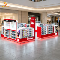 Kiosco de Centro Comercial con LED Rojos Personalizados, Vitrina de Exhibición para Reparación de Teléfonos Móviles, Kiosco de Exhibición de Accesorios para Teléfonos con Vitrina de Vidrio