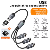 Kabel Splitter USB Type-C 3 in 1 dengan Jaket Nilon, Hub USB 2.0, Konverter OTG, Pengisian Cepat 3A, Transfer Data untuk Smartphone, Laptop, Tablet