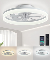 Ventilateur de plafond intelligent moderne de 19,7 pouces avec 6 vitesses de vent, anneau lumineux à trois LED et télécommande à effet d'inverseur