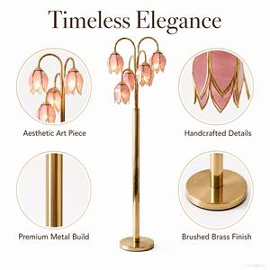 Lámpara de Pie de Diseño con 5 Cabezas de Tulipán, Pantalla de Vidrio Teñido, Base E26, Soporte de Metal, Luz Decorativa para Sala de Estar - Product Image 3