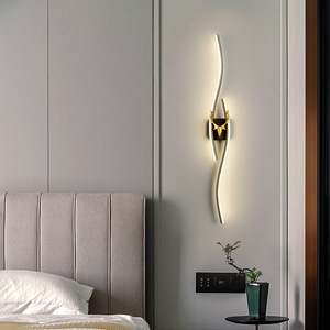Black Gold Modern Luxury Bedroom Wall Lamp Bedside Light Curve Long Interior <b>Bed</b> Decorative - Product Image 3