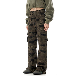 Pantaloni <span class=keywords><strong>Cargo</strong></span> mimetici personalizzati da donna alla moda a vita bassa tute mimetiche dritte pantaloni da donna - Product Image 3