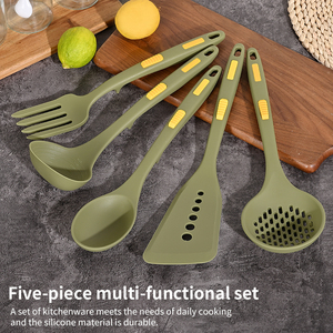طقم أدوات مطبخ من السيليكون الممتاز مكون من 5 قطع، مقاوم للحرارة، يشمل ملاعق وملقط ومغارف - Product Image 2