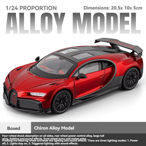 Voitures miniatures en métal 1:24 Bugatti Chiron avec son et lumière, modèle de supercar jouet à piles à rétrofriction, décoration de véhicule - Product Image 5