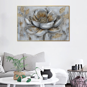 Gran oferta flor blanca arte abstracto sobre lienzo planta nuevos <span class=keywords><strong>cuadros</strong></span> grises 100% decoración moderna pared hecha a mano flor dorada pintura <span class=keywords><strong>al</strong></span> óleo - Product Image 1