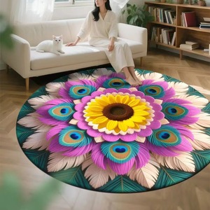 Tapis de sol en forme de paon 3D, absorbant, antidérapant, pour salon, table basse, chambre à coucher, décoration, entrée, tapis en peluche pour la maison - Product Image 6