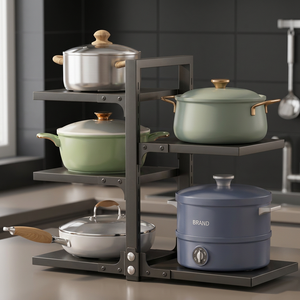 Four Tier Metal Pot Rack Storage Holder Minimalist Kitchen <b>Standing</b> Type Heavy Duty Non Folding Rack for Pots and <b>Pans</b> - Product Image 5
