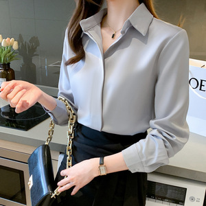 Chemise blanche en <span class=keywords><strong>soie</strong></span> à manches longues pour femmes, <span class=keywords><strong>chemisier</strong></span> de bureau en Satin de <span class=keywords><strong>soie</strong></span>, hauts de grande taille pour femmes - Product Image 1