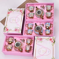 Service à thé en céramique plaqué or électrolytique, avec tasse et soucoupe à café résistantes à la chaleur, pour le bureau, coffret cadeau