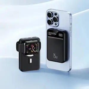 Bank daya portabel terbaru, 22.5W 10000mAh dengan adaptor AC 15W, pengisi daya magnetik nirkabel, layar tampilan bawaan untuk ponsel