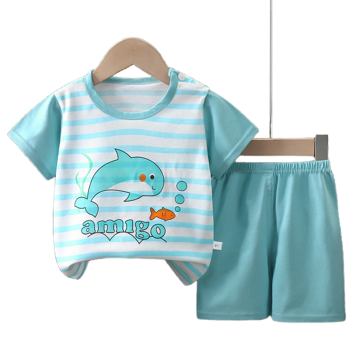 Kinderkleidung Kurzarm rein Baumwolle Junge T-Shirt Shorts Sommer Jungsbekleidung-Sets