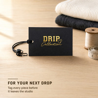 Étiquettes suspendues en carton noir mat écologiques avec logo en feuille d'or pour vêtements et chaussures, étiquettes personnalisées pour vêtements