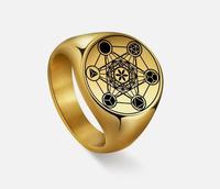 Bague Cube de Métatron en acier inoxydable, sceau d'ange, archange Métatron, géométrie sacrée, talisman de protection, bagues en acier inoxydable