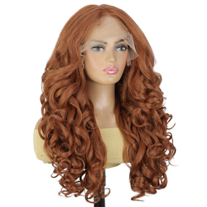 Parrucca di pizzo ramato medio ramato Pre-pizzicato marrone 13x6 Yaki pazzo corpo onda parrucca Pre-taglio sintetico usura e Go parrucca con attaccatura dei capelli naturale - Product Image 3