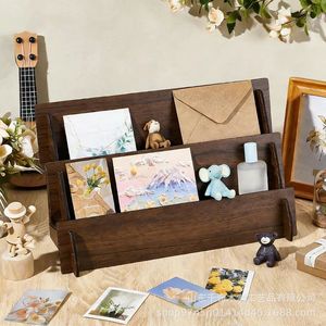 Wooden Multi Tiered Card <b>Shelf</b> Two Layer <b>Desktop</b> Organizer For Cosmetics Jewelry Display - Product Image 1