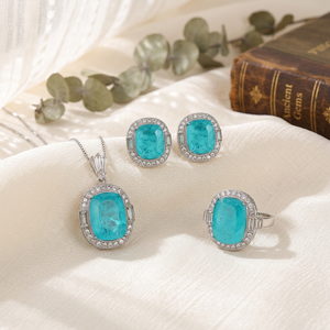 Tu Geometric 12*16-10*12 Cubic Zirconia pendant and ear rings <b>sets</b> Imitation Blue Paraiba Fashion Jewelry <b>Set</b> For Women - Product Image 3