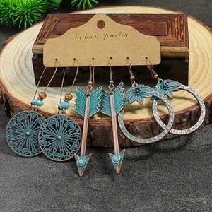 Boucles d'oreilles pendantes géométriques en alliage, style bohème, pour femmes, ensemble de bijoux de fête, plaqué bronze antique - Product Image 3