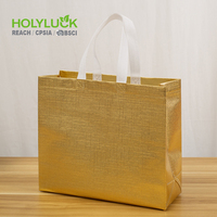 Sac de shopping réutilisable en tissu non tissé laminé argenté holographique avec logo imprimé personnalisé