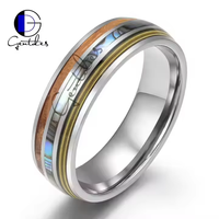 Gentdes Jewelry Guitar String Bague pour homme Whisky Baril Bois et Abalone Shell Inlay Titanium Ring