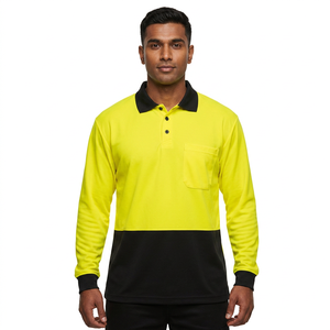 Wholesale <b>High</b> Visibility Outdoor Work Reflective Safety Breathable Unisex Long <b>T</b>-<b>Shirt</b> & Polo <b>Shirt</b> Spliced Hi-<b>Vis</b> Polo - Product Image 1