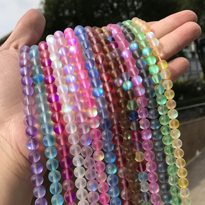 Venda Por Atacado 6mm 8mm 10mm 12mm Matte Místico Anjo Aura Quartzo Cristal Bead Sereia Contas De Vidro Corda Para Fazer Jóias