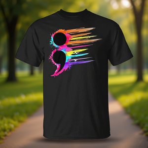 T-shirt Semicolon pour la sensibilisation à la santé mentale, design coloré, taille adulte unisexe - Product Image 3