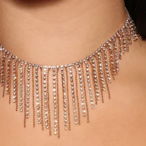 패션 간단한 보석 럭셔리 전체 다이아몬드 큐빅 지르코니아 술 초커 목걸이 여성을위한 고급 보석 발렌타인 데이 선물