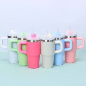 Gobelet isotherme en acier inoxydable à double paroi, moderne et écologique, avec poignée et paille, personnalisable avec logo, pour enfants, 14 oz, idéal pour les cadeaux - Product Image 5