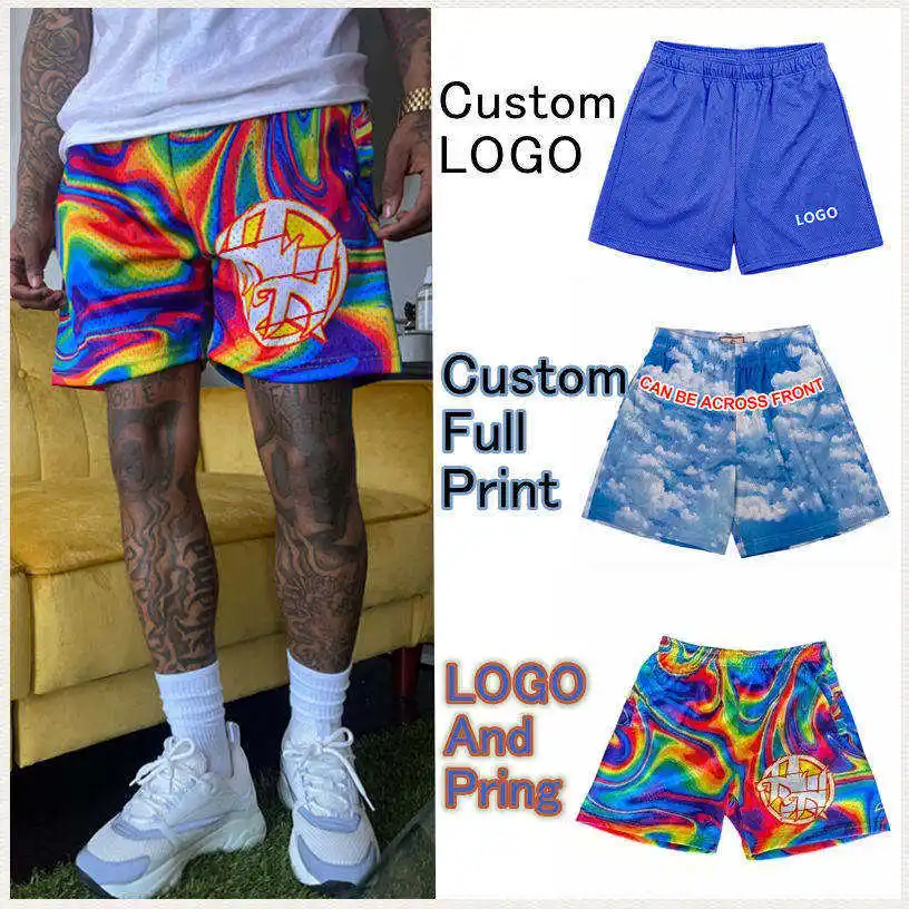 Custom Men Sweat Shorts Cotton Drawstring Double Layer 5 Inch Inseam Embroidery Chenille Basketball Gym Mesh Shorts men