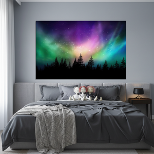 Impression sur toile Aurore Boréale : Silhouette de forêt, Art mural ciel étoilé, CANVAS ENVELOPPE - Product Image 3