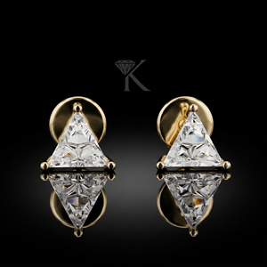 ต่างหูเพชรทรงทริลเลียนคัท ผลิตในห้องปฏิบัติการ ตัวเรือนทองคำแท้ 14K ชุบเงิน ประดับด้วยการฝังแบบ 3 ขา พร้อมตัวล็อกแบบเกลียว ดีไซน์หรูหรา - Product Image 1