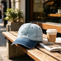 Casquette de baseball en jean délavé avec logo personnalisé, style vintage color block, streetwear, hip hop, concert, festival, unisexe, vente en gros, chapeaux en vrac