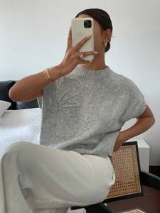 Maglione Casual in maglia tinta unita da <span class=keywords><strong>donna</strong></span>, semplice ed elegante da indossare tutti i giorni con motivo floreale <span class=keywords><strong>a</strong></span> motivi <span class=keywords><strong>fatti</strong></span> <span class=keywords><strong>a</strong></span> <span class=keywords><strong>mano</strong></span> in puro grigio - Product Image 6