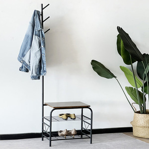 Cross-border hot-selling integrated coat <b>rack</b> and shoe <b>rack</b>, indoor <b>clothes</b> <b>rack</b>, floor-standing home shoe changing stool with - Product Image 1
