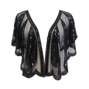 Selendang Wanita Vintage Berkilauan Era 1920-an, Cape Pesta Pernikahan Berpayet dan Manik-Manik, Bolero, Selendang Malam - Product Image 5