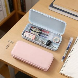 Double Layer Solid Color Plastic Pencil <b>Box</b> Large Capacity Multi Functional Portable Snap Lock Compartment Stationery <b>Storage</b> - Product Image 1