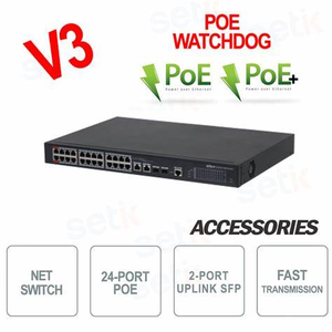 Dahua Original 24-<strong>Port</strong> 100 Mbps Managed PoE Switch with <strong>2</strong> Gigabit <strong>Ports</strong> 240V Door Phone System Original DH-PFS4226-24ET-240 - Product Image 4
