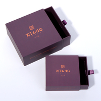 Boîte à bijoux rigide à tiroir coulissant, couleur violet mat, avec logo personnalisé imprimé, pour emballage cadeau de bagues et boucles d'oreilles, vente en gros