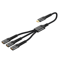 Adaptateur répartiteur de câble USB-C triple port femelle 3.0 avec gaine tressée en PVC pour clés USB, disques durs et convertisseur d'ordinateur portable