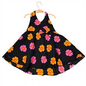 Shoryam Fashion Girls Black Floral Fully Stitched Digital Print Sleeveless Mid-length Party Wear Dress for 2-8 Years <b>Kids</b> Ethnic - Product Image 1
