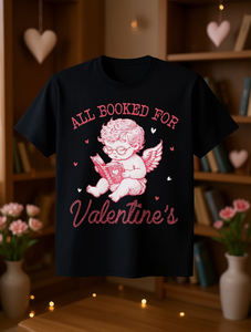 T-shirt San Valentino Cupido che legge per amanti dei libri e insegnanti, girocollo, manica corta, 100% cotone, stampata, casual, unisex, primavera estate - Product Image 2