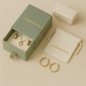 Scatola Portagioie a Cassetto Personalizzata ed Ecologica con Sacchetto | Packaging di Lusso per Set Collana e Anello | Ingrosso OEM - Product Image 2